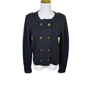 Vintage Carole Little Merino Wool Military Double Breasted Cardigan US Womens S